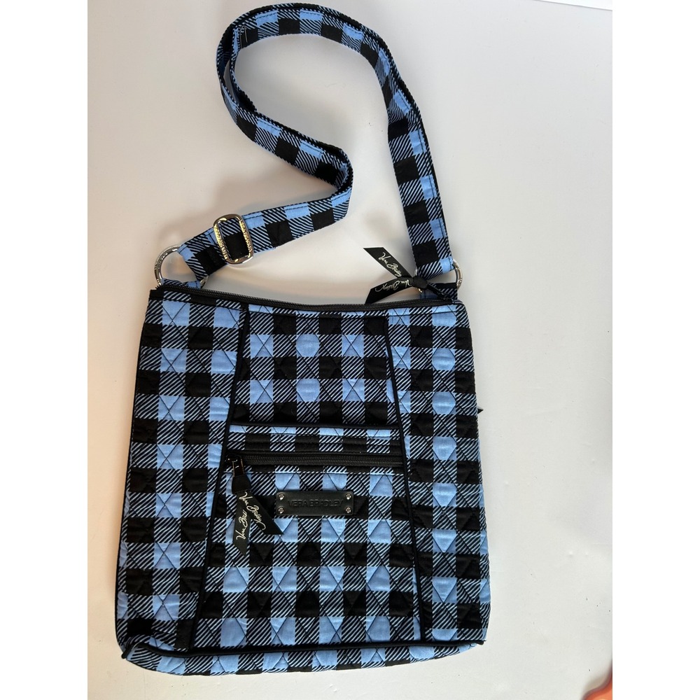 Vera Bradley Crossbody Alpine Check Blue Black Plaid Quilted Lightweight Shoulde